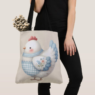 Blue Gingham Cottage Hen Tote Bag