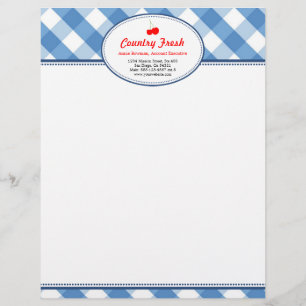 Blue gingham country rustic red cherry personal letterhead