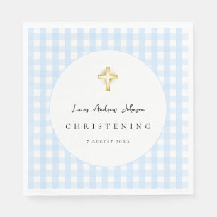Blue Gingham Cross Christening Napkin