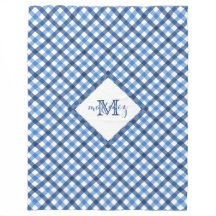 Blue gingham diamond monogram name fleece blanket