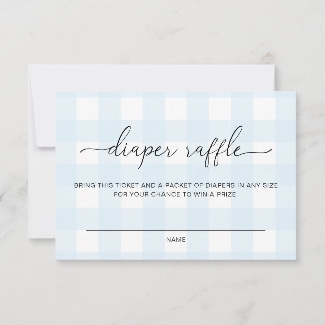 Blue Gingham Diaper Raffle Ticket Card (Front)