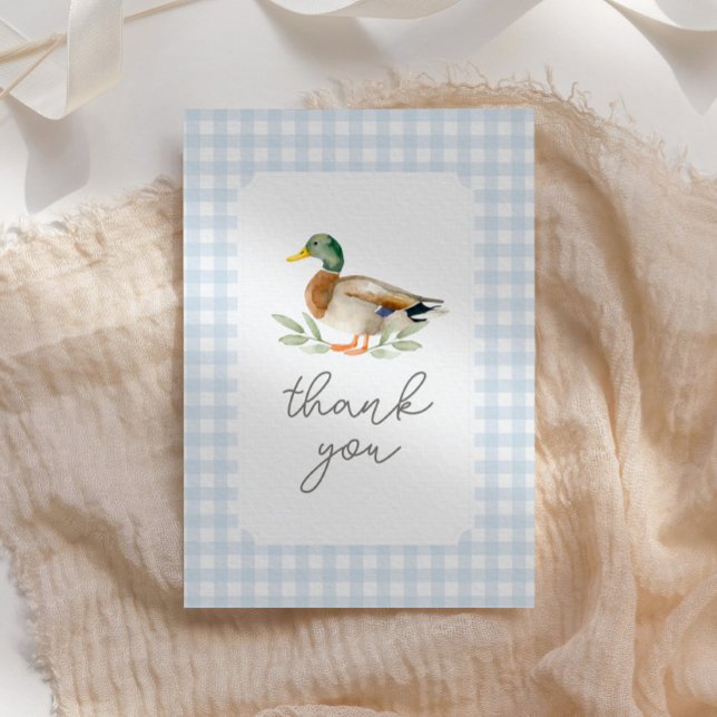 Blue Gingham Duck Baby Shower Thank You Card (Creator Uploaded)