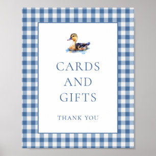 Blue Gingham Duck Cards Gifts Baby Shower Sign