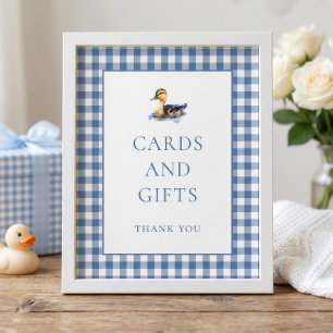 Blue Gingham Duck Cards Gifts Baby Shower Sign