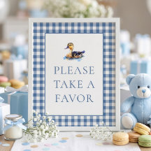 Blue Gingham Duck Favour Baby Shower Sign