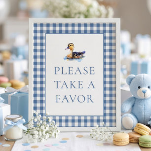 Blue Gingham Duck Favour Baby Shower Sign
