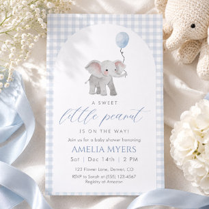 Blue Gingham Elephant Baby Shower Boy  Invitation