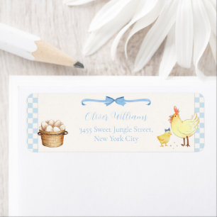 Blue Gingham Farm Chick Baby Shower Return Address