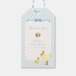Blue Gingham Farmer Little Chick Boy Baby Shower  Gift Tags