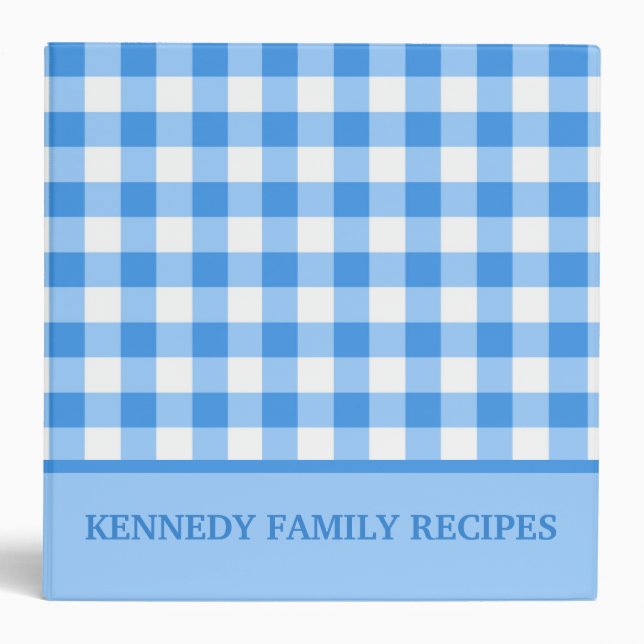 Blue Gingham Farmhouse Kitchen Recipe Personalized Binder (Front)