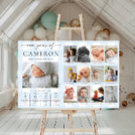 Blue Gingham First Birthday Photo Milestone Poster<br><div class="desc">Celebrate the first 12 months of your little one with this first birthday one year of milestone photos sign. Customize the sign with your monthly milestone images and baby's fun facts. To add text to the design simply select the "Customize It" button above for more advanced customization features.</div>