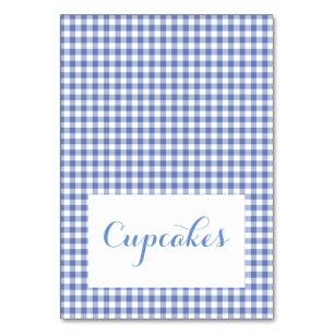 blue gingham Food Tent Cards