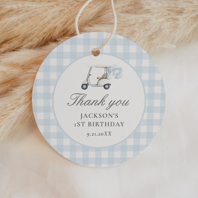 Blue Gingham Golf Birthday Favour Tags (Creator Uploaded)