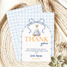 Blue Gingham Goose Boy First Birthday Thank You Ca