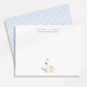 Blue Gingham Goose Nursery Note Card