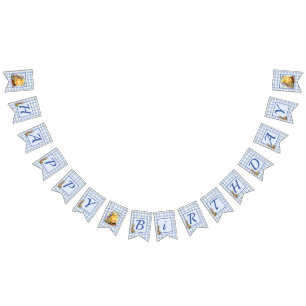 Blue Gingham Happy Birthday  Bunting Flags