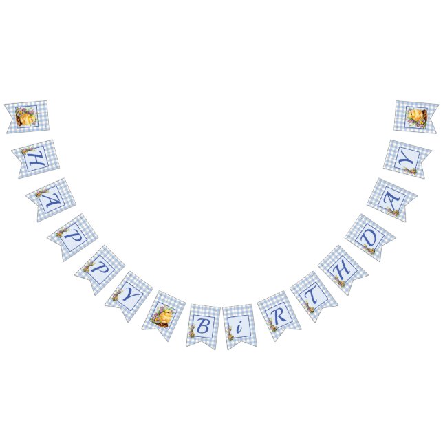 Blue Gingham Happy Birthday  Bunting Flags (All)