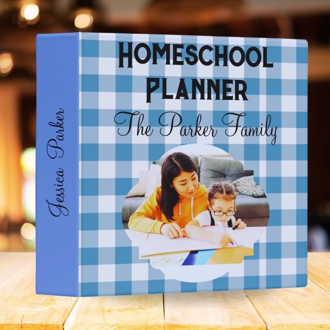 Blue Gingham Homeschool Planner Photo Name Binder (Creator Uploaded)