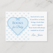 Blue Gingham Lace Heart Books for Baby Shower