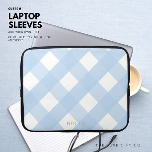 Blue Gingham Laptop Sleeve 15" Personalized
