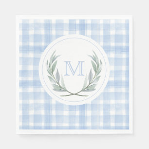 Blue Gingham Laurel Crest Paper  Napkin