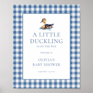 Blue Gingham Mallard Duck Welcome to Baby Shower Poster