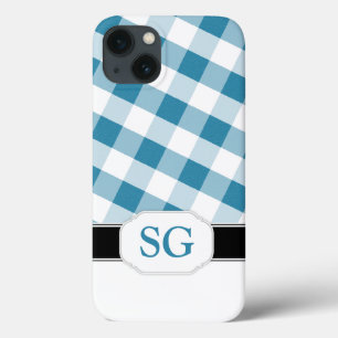 Blue Gingham Monogram Case-Mate iPad 2/3/4 iPhone 13 Case