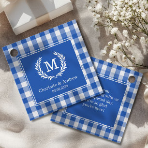 Blue Gingham Monogram Crest Custom Favour Tags