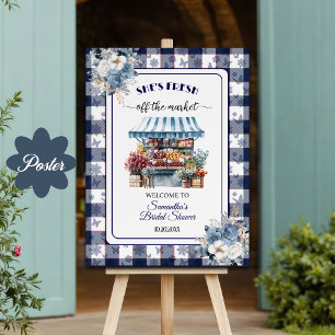 Blue Gingham Off the Market Bridal Shower Poster