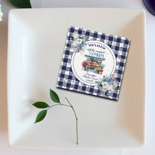 Blue Gingham Off the Market Floral Bridal Shower Favour Tags