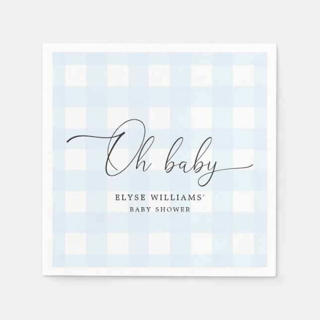 Blue Gingham Oh Baby Paper Napkin (Front)