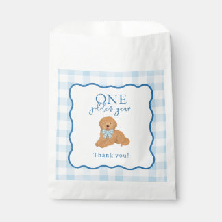 Blue Gingham One Golden Year Boys First Birthday Favour Bag