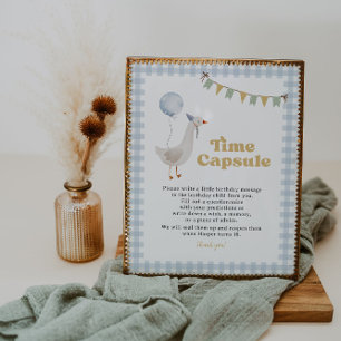 Blue Gingham One Silly Goose Time Capsule Sign