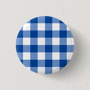 Blue gingham pattern 1 inch round button
