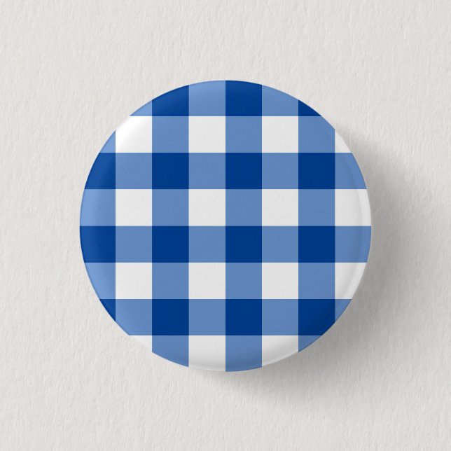 Blue gingham pattern 1 inch round button (Front)