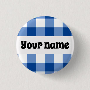 Blue gingham pattern 1 inch round button