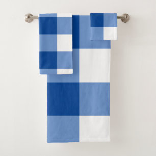 Blue gingham pattern bath towel set