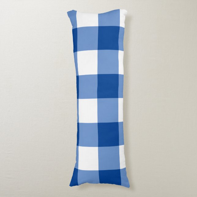 Blue gingham pattern body pillow (Front Vertical)