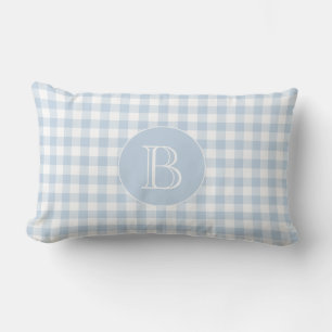 Blue Gingham Pattern Custom Monogram Lumbar Pillow