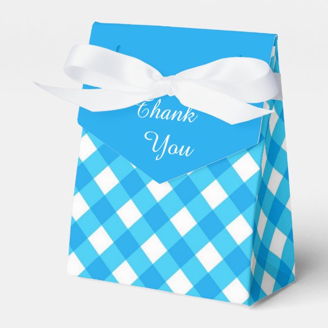 Blue Gingham Pattern Favor Box (Front Side)