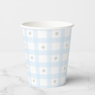 Blue Gingham Pattern Floral CartoonParty Supplies  Paper Cups