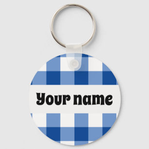Blue gingham pattern keychain