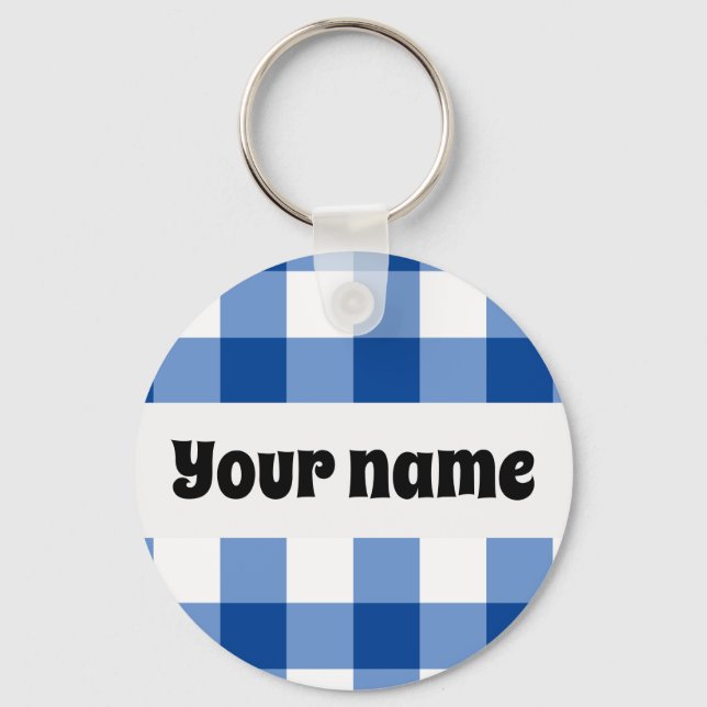 Blue gingham pattern keychain (Front)