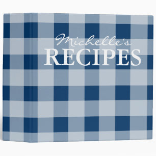 Blue gingham pattern kitchen recipe binder book