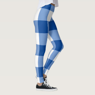 Blue gingham pattern leggings