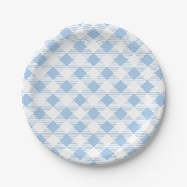 Blue Gingham Pattern, Picnic, BBQ Paper Plate (Front)