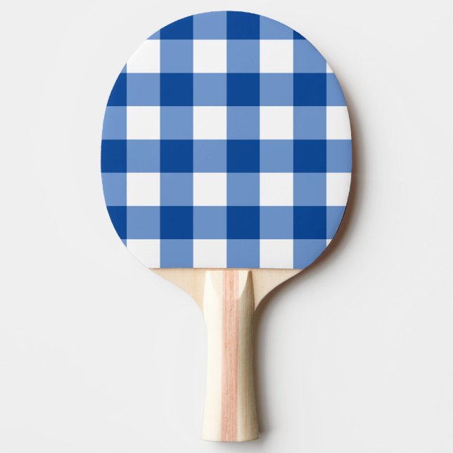 Blue gingham pattern ping pong paddle (Front)