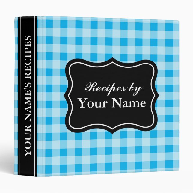 Blue Gingham pattern recipe binder cooking book (Front/Spine)