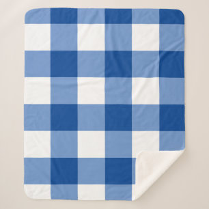 Blue gingham pattern sherpa blanket