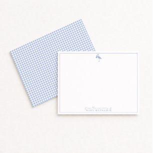 Blue Gingham Pattern Stork Nursery Note Card